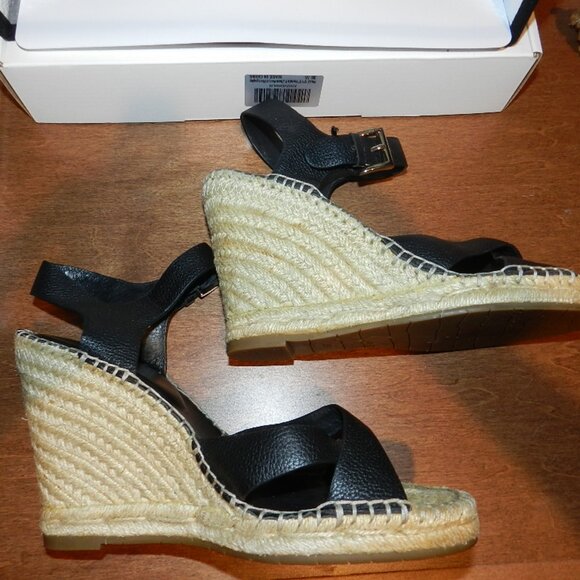 Joie Lena Black Leather Espadrille Wedge Sandals Ankle Strap size EU 38 - Picture 6 of 12